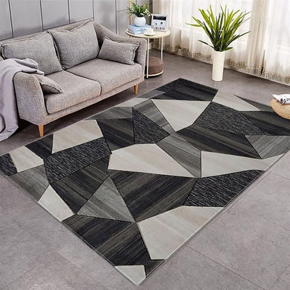 Wine Red Gray Geometric Round Rug