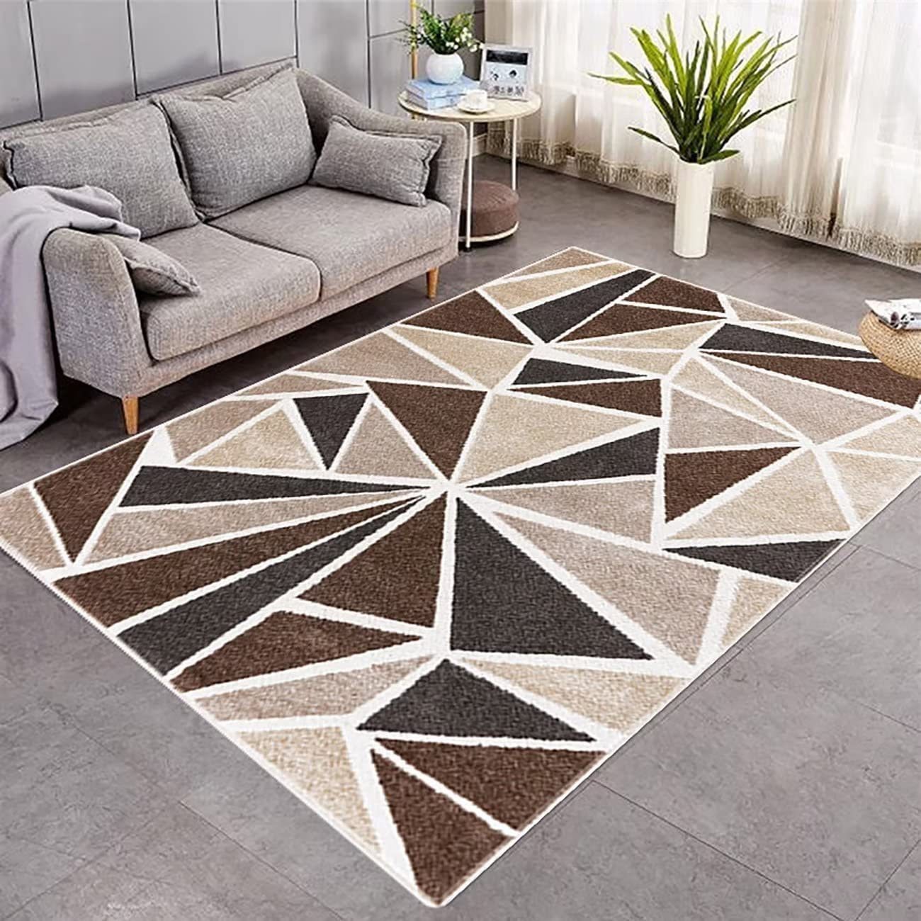 Wine Red Gray Geometric Round Rug